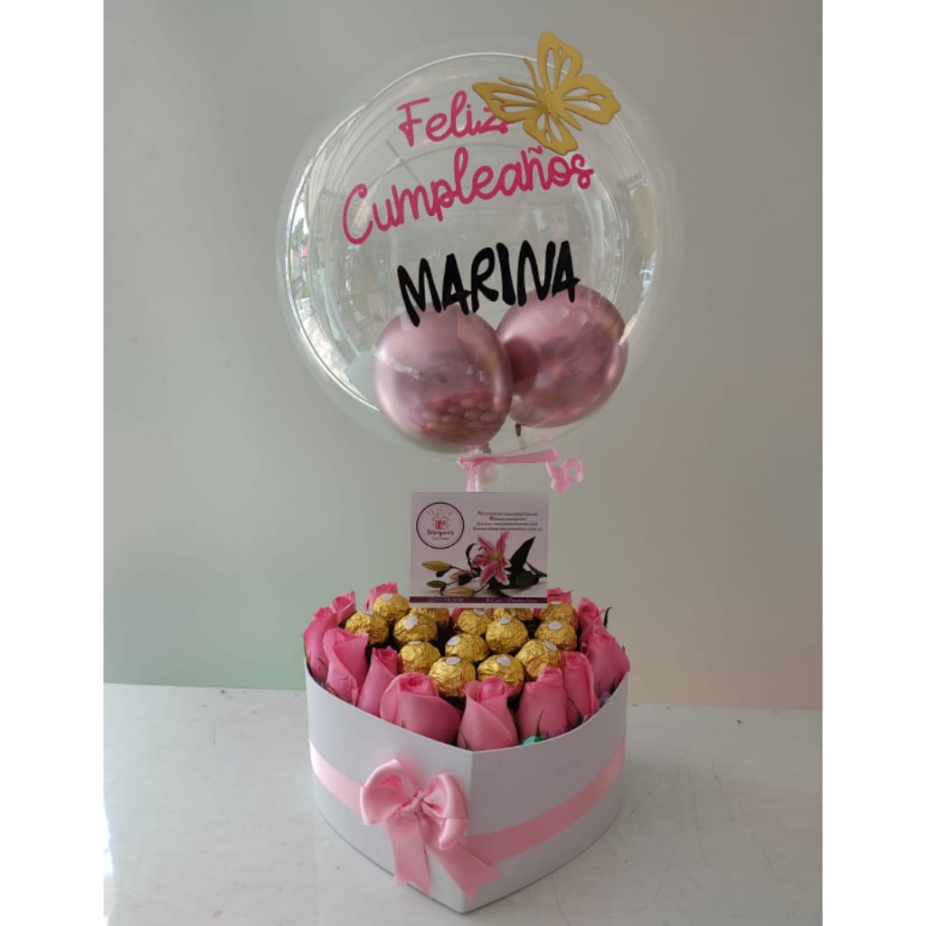 Corazon co rosas y ferreros- floristeria cali